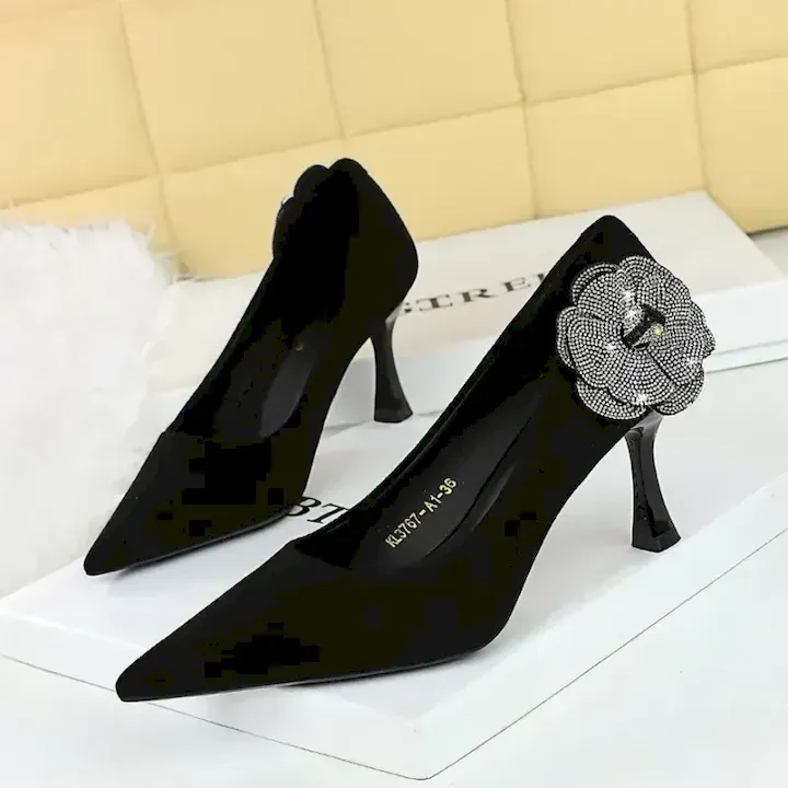 CF42421_0.webp Rhinestone high-heeled shoes low shoes for women - Image 1